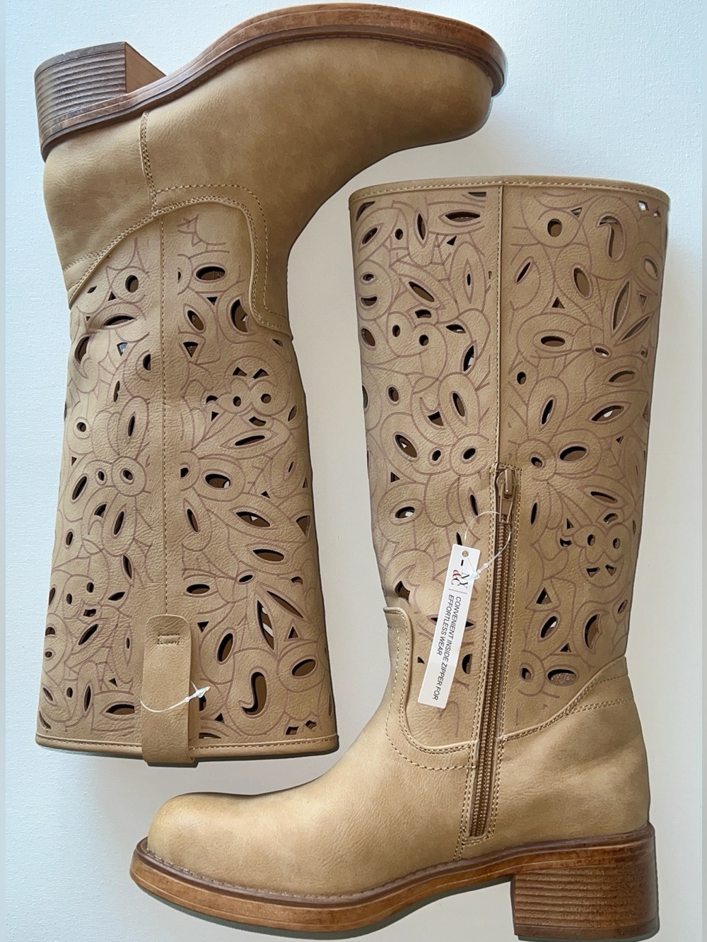 NWT New York & Company Curtis Camel Cutout chunky heel Tall Boots Sz 7.5 Campus - Picture 7 of 16